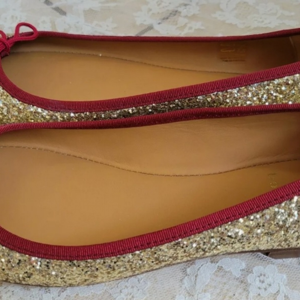 Anthropologie Bobbies 8.5 ballet Glitter Gold Flats - Picture 2 of 4